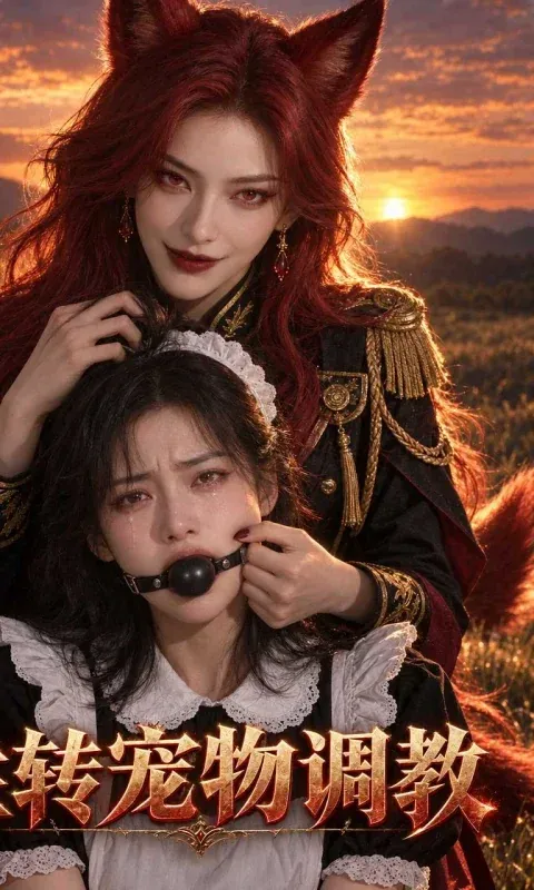 落日草原上红发狐耳女子与白裙少女的短剧海报