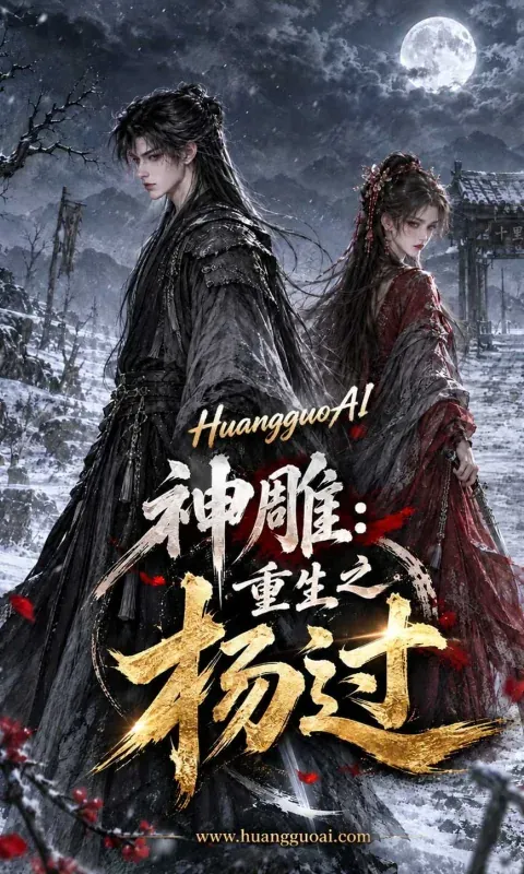 古装短剧海报：雪夜月光下的一对江湖男女